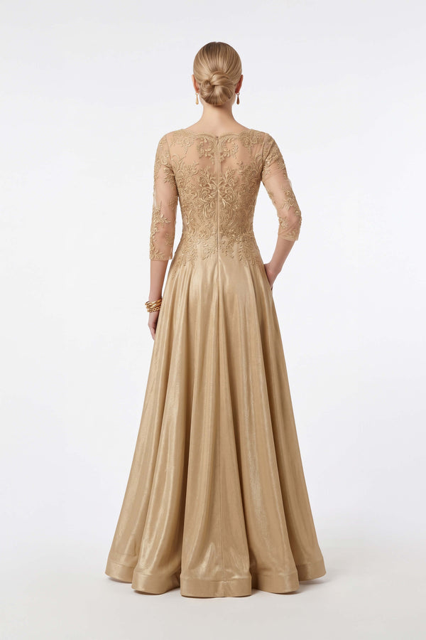 Luciana Lace Embroidered A-Line Long Vestido 421479 ORO