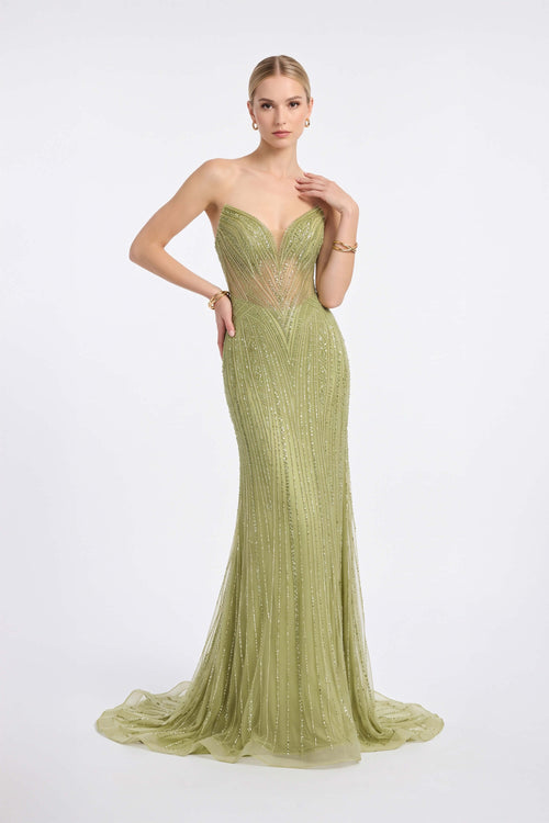 Isabella Beaded Strapless Long Vestido 421480 SAG