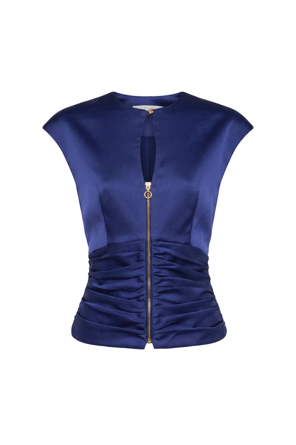 Sofia Ruched Zipper Keyhole Top 501553 MAR