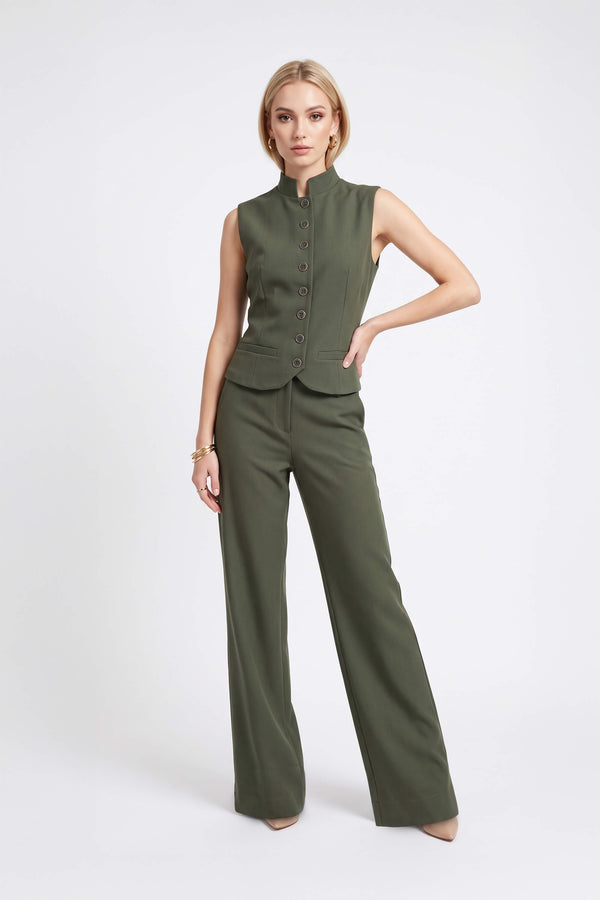 Valeria High-Waist Flap Wide-Leg Pantalón  532138 OLI