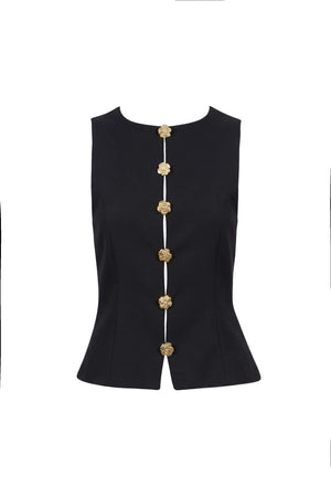 Camila Gold Flower Button Chaleco Top 501558 NEG