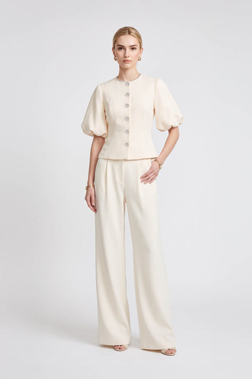 Alexa Jewel-Button Wide-Leg Pantalón Conjunto 532135 BEI