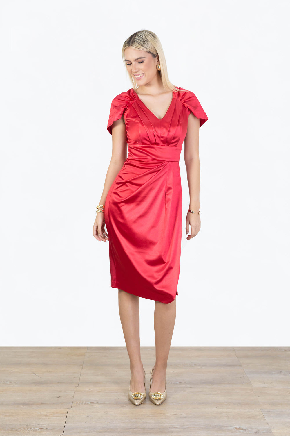 Gabriela Satin Midi Vestido