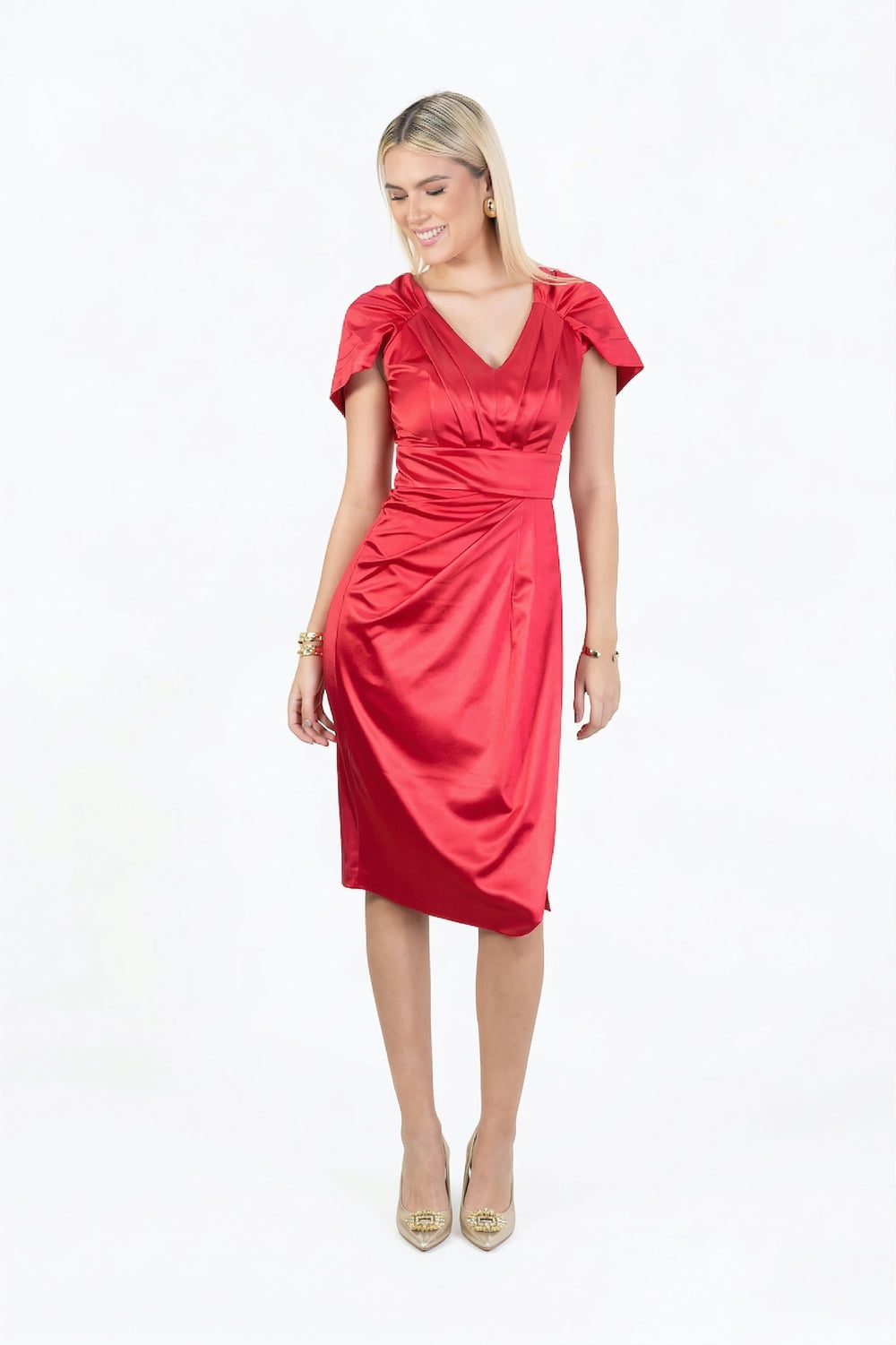 Gabriela Satin Midi Vestido