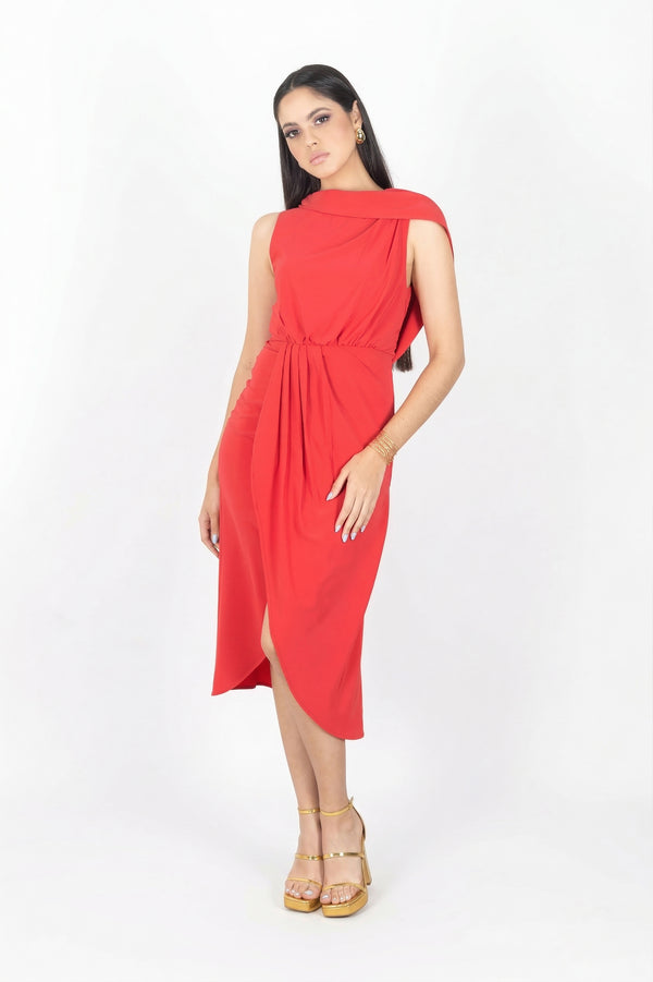 Adaline Asymmetric Midi Vestido