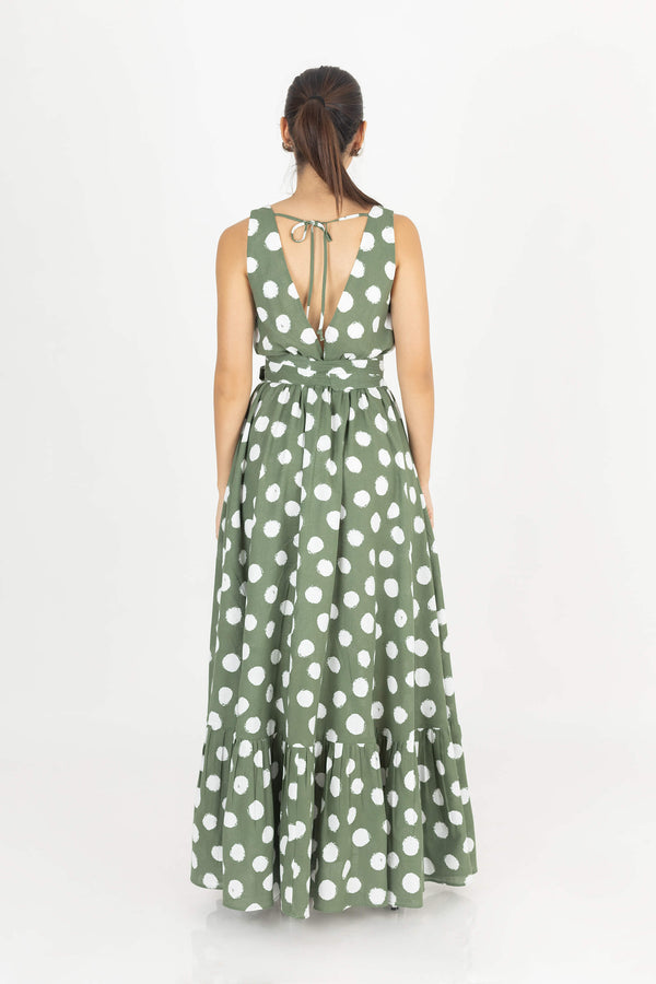 Olivia Halter-Back Tie-Waist Maxivestido 525986 VER