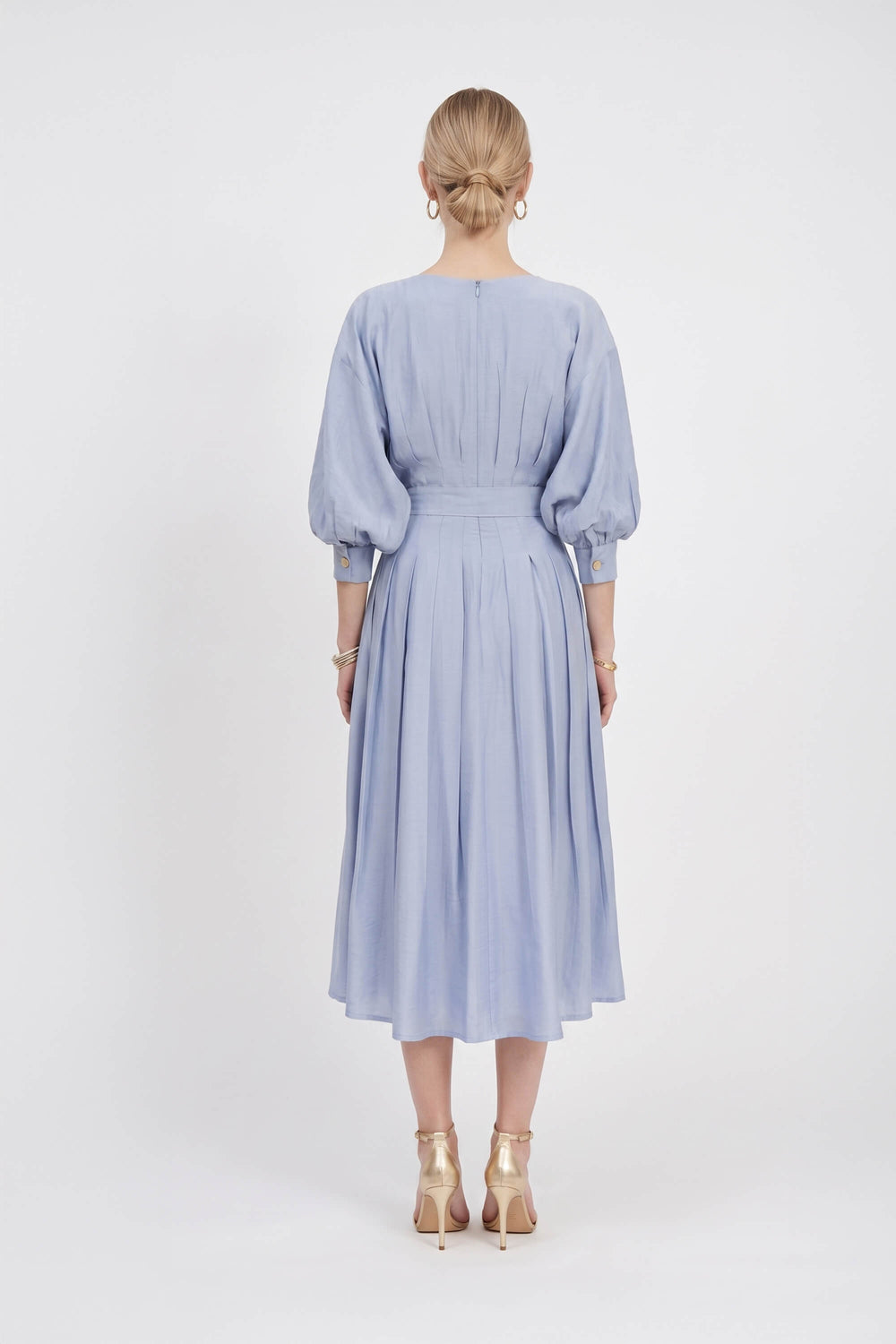 Amalia Pleated-Detail Button-Down Vestido 526075 AZU - Reina Diaz