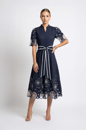 Isabella Embroidered Midi Vestido 526198 MAR