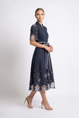 Isabella Embroidered Midi Vestido 526198 MAR