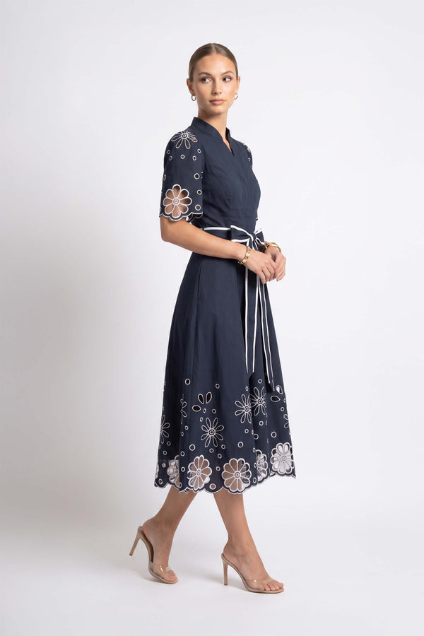 Isabella Embroidered Midi Vestido 526198 MAR