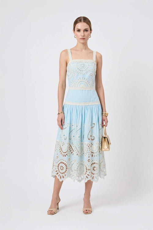 Viviana Embroidered-Cutout Cami Midi Vestido 526200