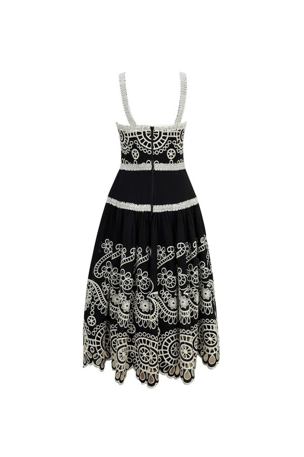 Viviana Embroidered-Cutout Cami Midi Vestido 526200NEG