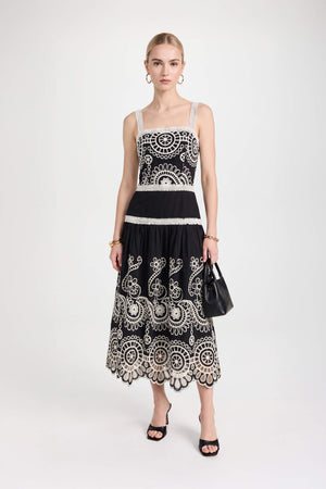 Viviana Embroidered-Cutout Cami Midi Vestido 526200NEG