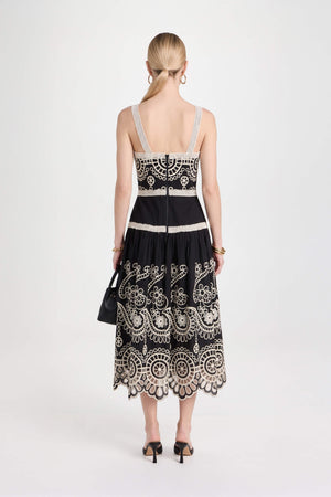 Viviana Embroidered-Cutout Cami Midi Vestido 526200NEG