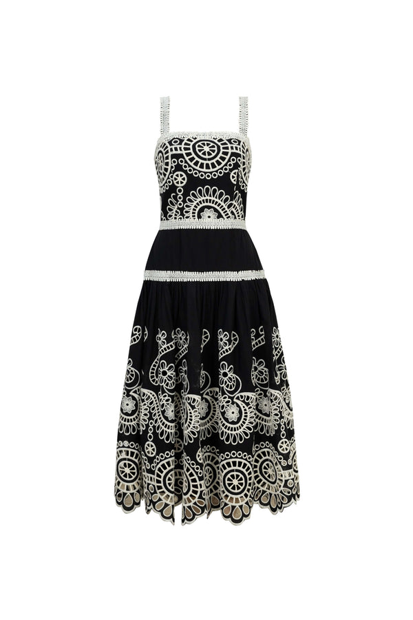 Viviana Embroidered-Cutout Cami Midi Vestido 526200NEG