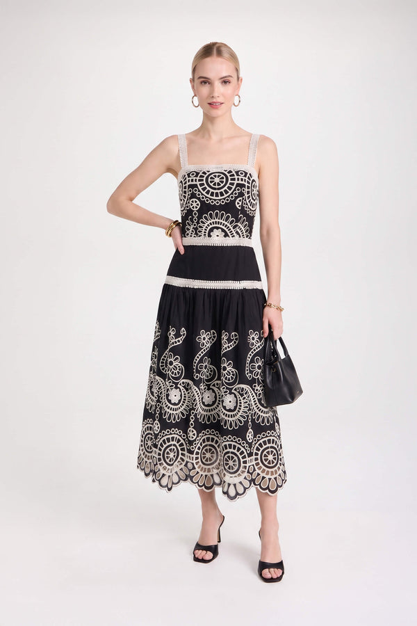 Viviana Embroidered-Cutout Cami Midi Vestido 526200NEG