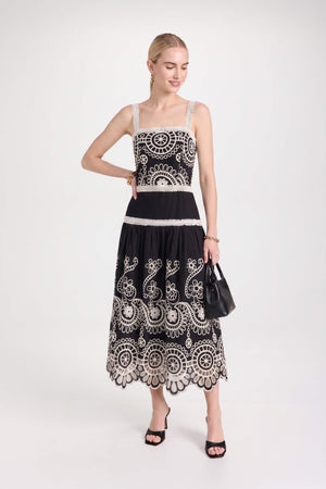 Viviana Embroidered-Cutout Cami Midi Vestido 526200NEG