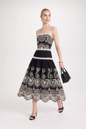 Viviana Embroidered-Cutout Cami Midi Vestido 526200NEG