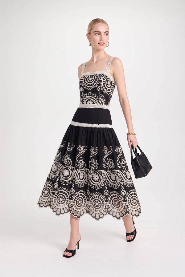 Viviana Embroidered-Cutout Cami Midi Vestido 526200NEG