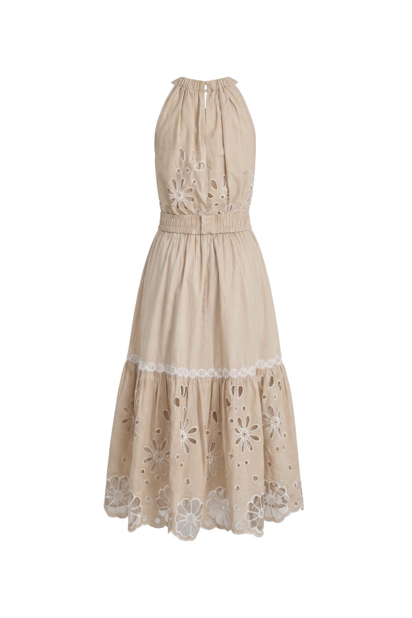 Olimpia Halter Embroidered Midi Vestido 526201 KAK