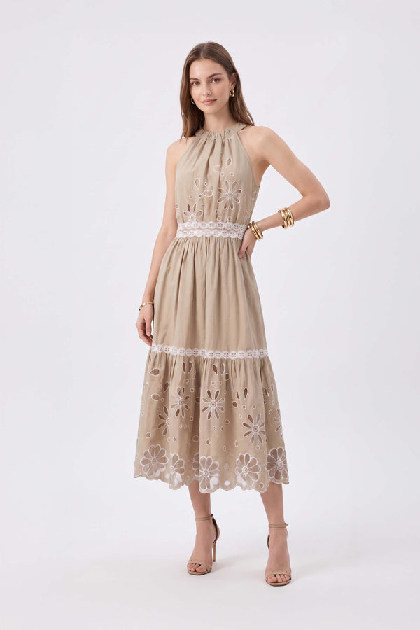 Olimpia Halter Embroidered Midi Vestido 526201 KAK