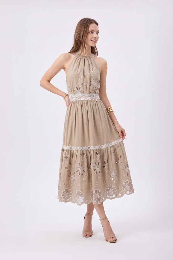Olimpia Halter Embroidered Midi Vestido 526201 KAK