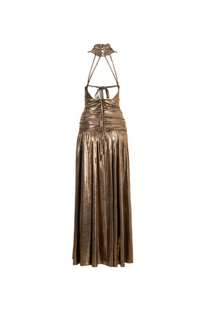 Inés Metallic Plunging Halter Maxi Vestido 526210 DOR