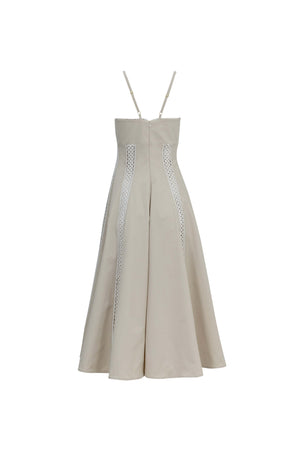 Martina Cutout Lace-Trim Midi Vestido 526233BEI