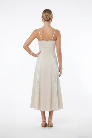 Martina Cutout Lace-Trim Midi Vestido 526233BEI