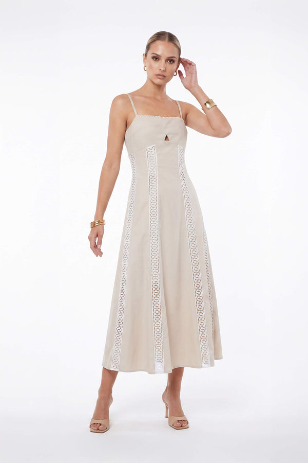 Martina Cutout Lace-Trim Midi Vestido 526233BEI