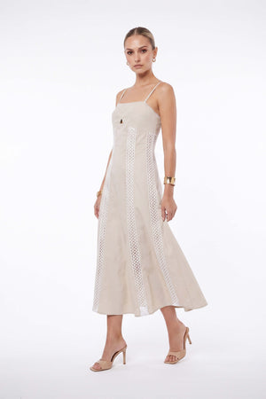 Martina Cutout Lace-Trim Midi Vestido 526233BEI