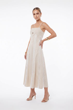 Martina Cutout Lace-Trim Midi Vestido 526233BEI