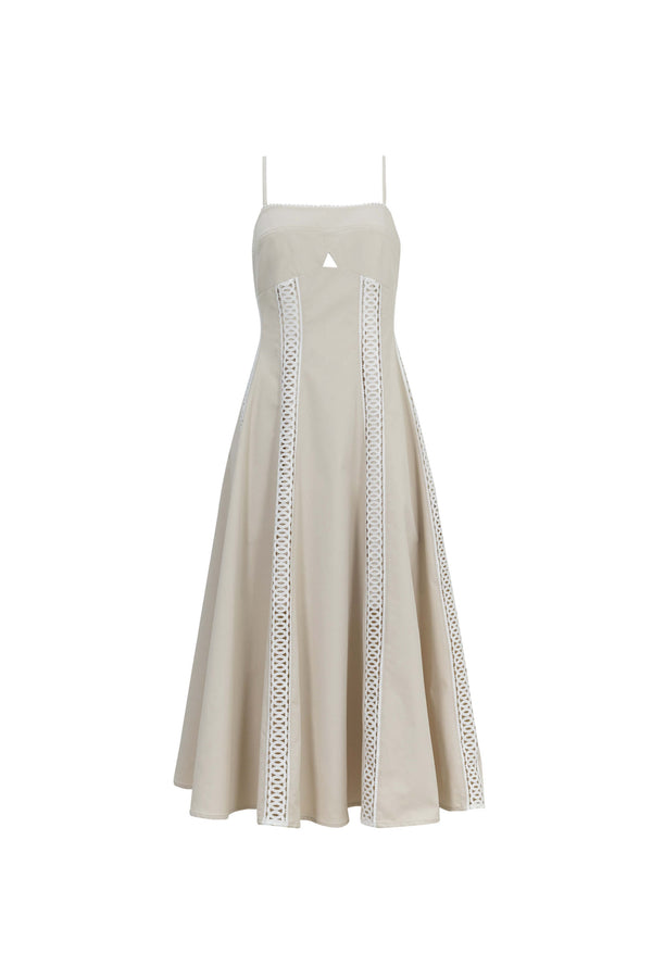 Martina Cutout Lace-Trim Midi Vestido 526233BEI