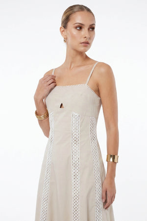 Martina Cutout Lace-Trim Midi Vestido 526233BEI
