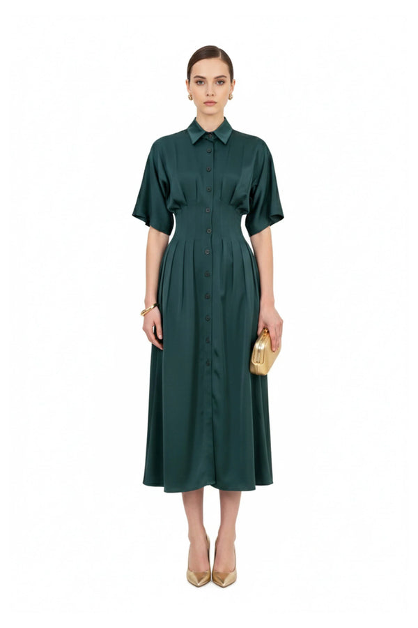 Alessandra Pleated Midi Vestido