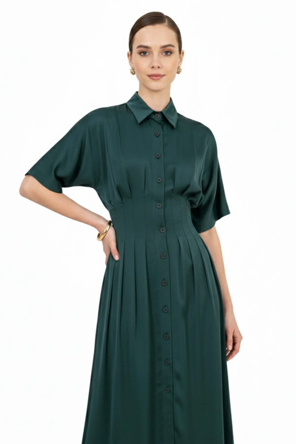 Alessandra Pleated Midi Vestido