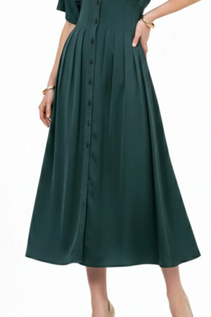 Alessandra Pleated Midi Vestido