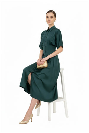 Alessandra Pleated Midi Vestido