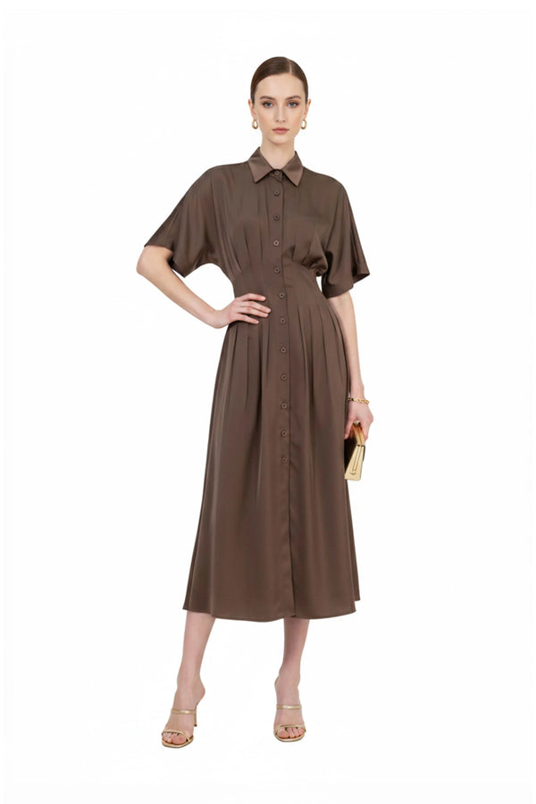 Alessandra Pleated Midi Vestido