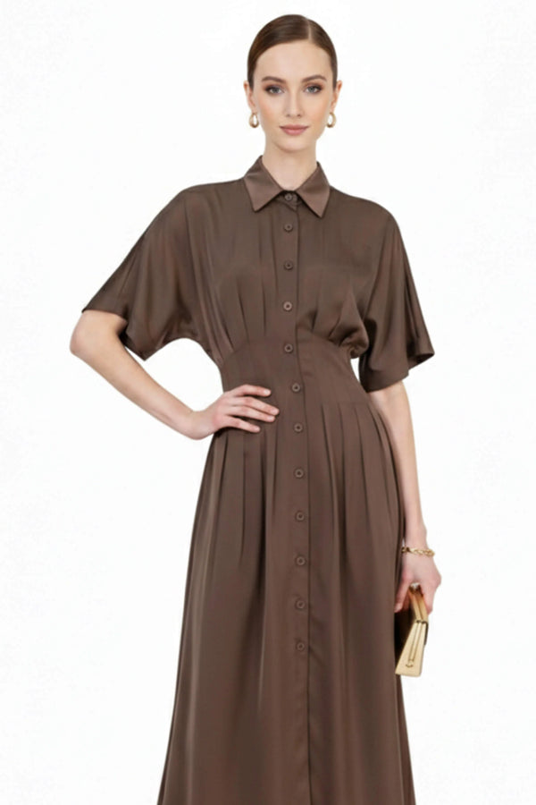 Alessandra Pleated Midi Vestido