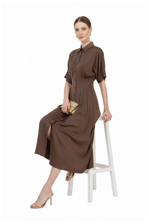 Alessandra Pleated Midi Vestido