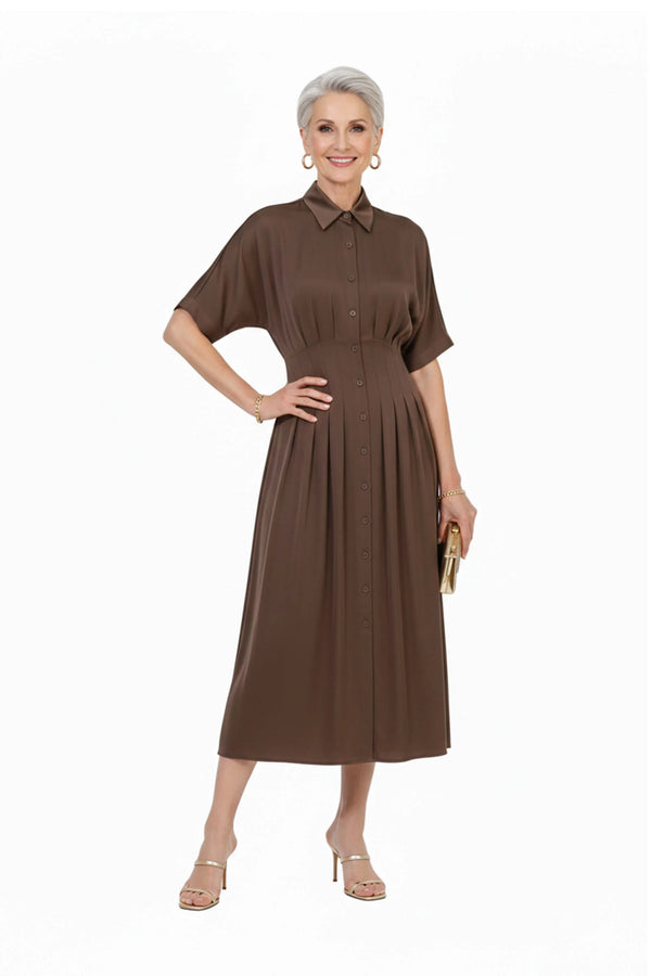 Alessandra Pleated Midi Vestido