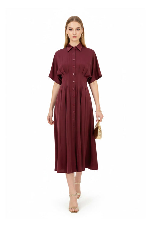 Alessandra Pleated Midi Vestido