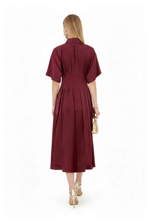 Alessandra Pleated Midi Vestido