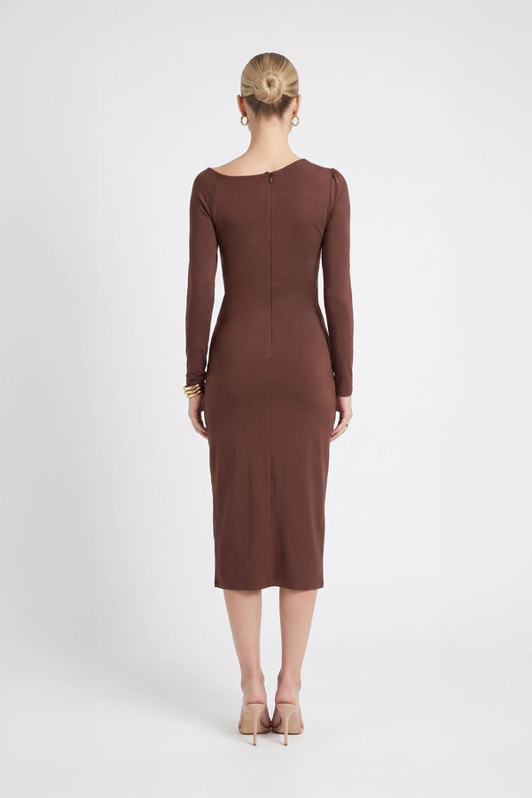 Elena Asymmetric Ruched Midi Vestido 526255 CAF