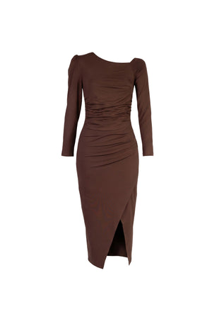 Elena Asymmetric Ruched Midi Vestido 526255 CAF