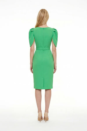 Beatriz Tulip Sleeve Belted Sheath Vestido 526258 VER