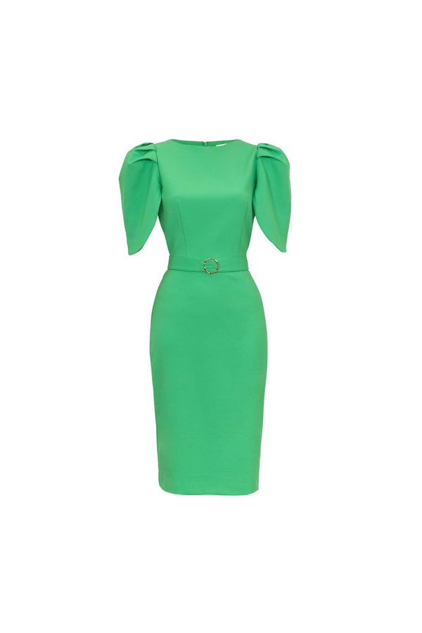 Beatriz Tulip Sleeve Belted Sheath Vestido 526258 VER