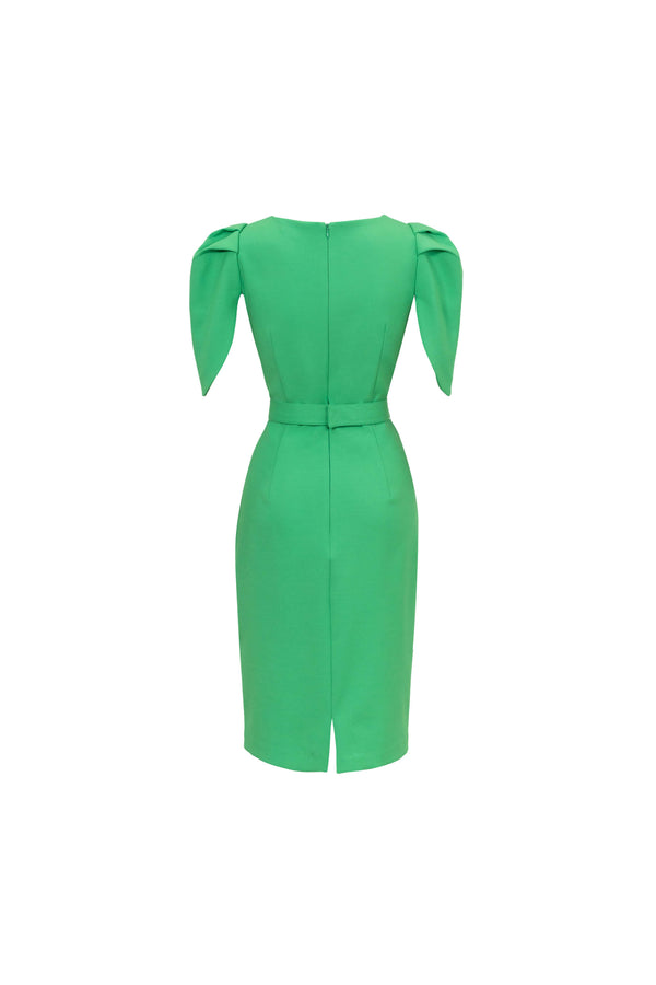 Beatriz Tulip Sleeve Belted Sheath Vestido 526258 VER