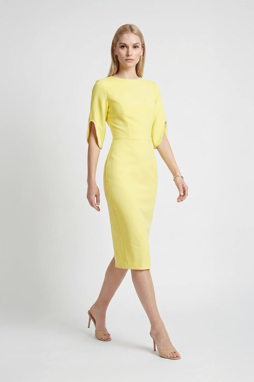 Amira Pearl-Detail Slit-Sleeve Vestido